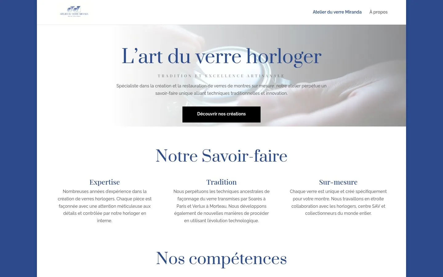 Atelier du Verre Miranda website by Martin Rondot